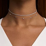 Теннисное серебряное колье чокер с фианитами