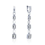 Серебряные серьги-подвесы с фианитами в огранке Эмеральд MIESTILO