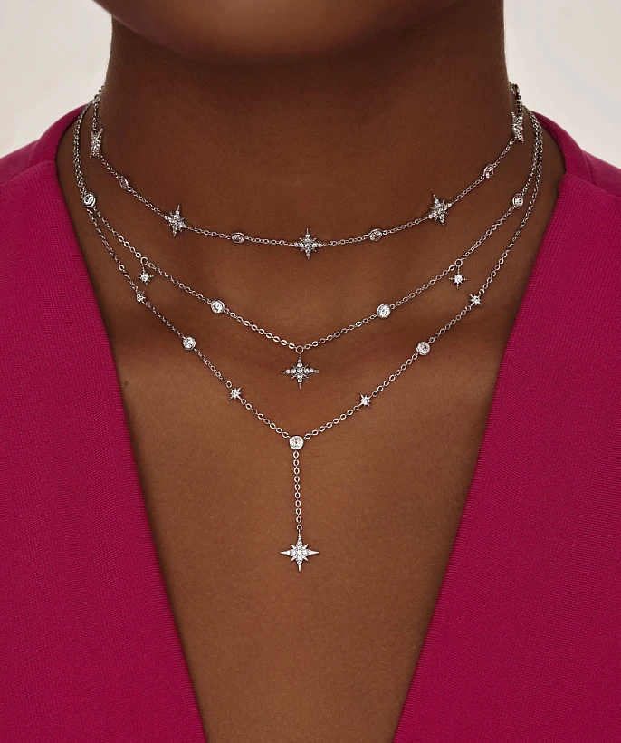 Серебряное колье-галстук со звездами MIESTILO
