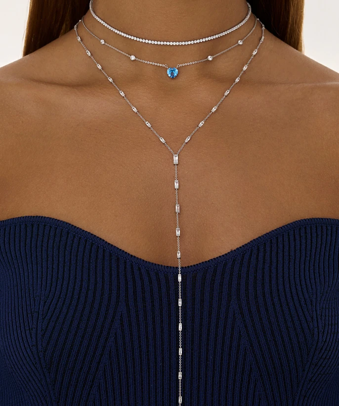 Колье с голубым сердцем из серебра