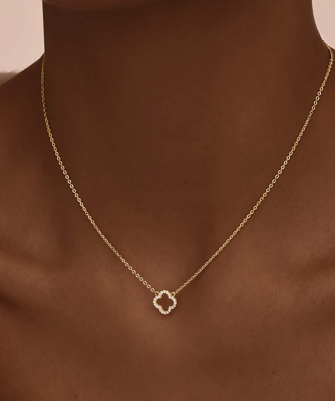 Серебряное колье в покрытии желтое золото  клевер MIESTILO