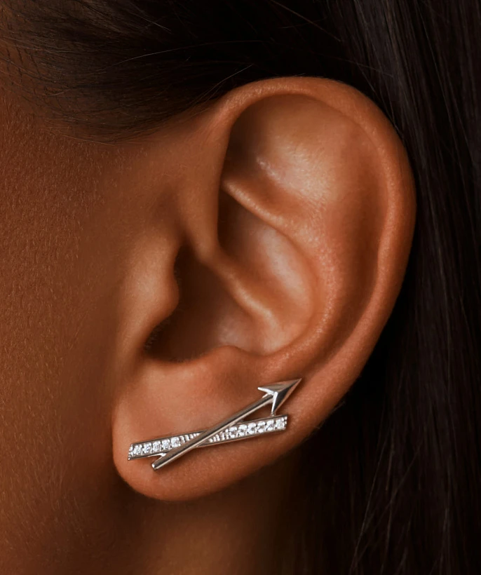 Серебряные серьги-клаймберы EROS с фианитами