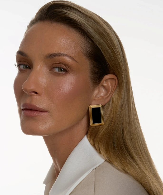 Прямоугольные серьги ВИНТАЖ с черной эмалью