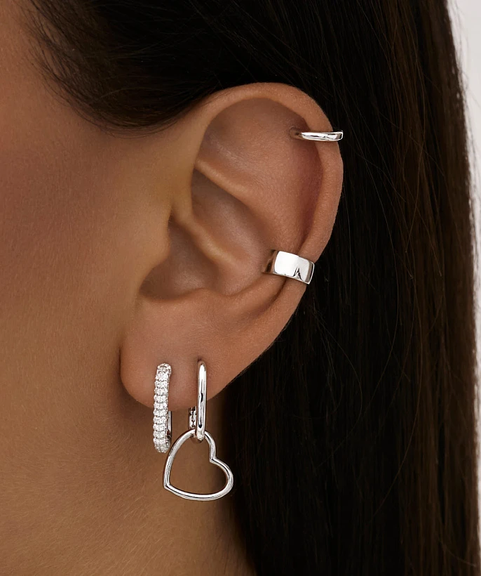 Минималистичные серебряные серьги-конго с подвеской в форме сердца MIESTILO 