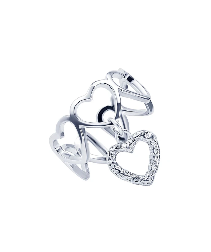 Cеребряное кольцо с подвеской сердцем и фианитами MIESTILO