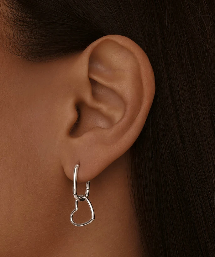 Минималистичные серебряные серьги-конго с подвеской в форме сердца MIESTILO 