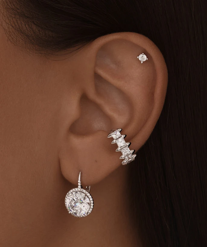Серебряный пирсинг с фианитом MIESTILO