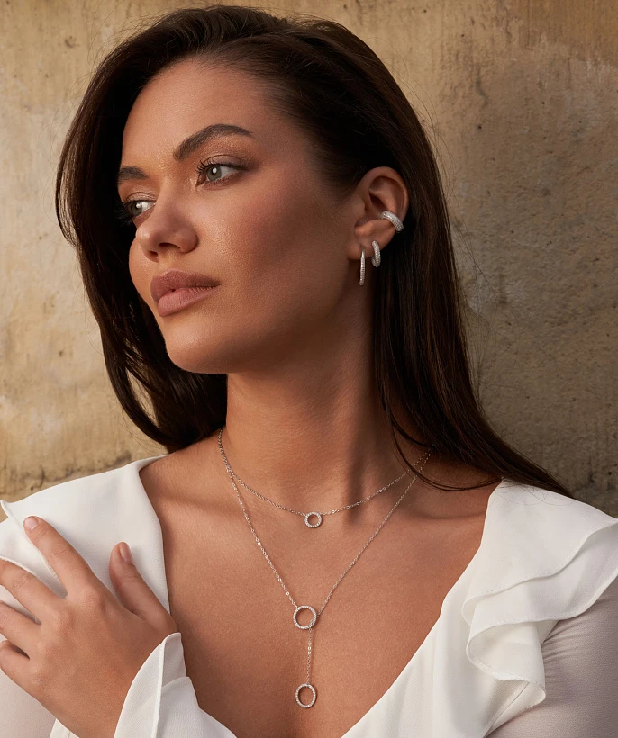 Колье-галстук регулируемый из серебра с кругами