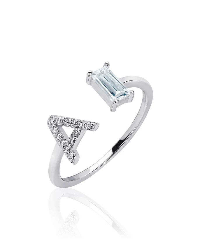 Серебряное кольцо регулируемое с буквой А MIESTILO