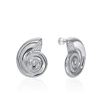 Крупные серьги-ракушки из серебра с фианитами