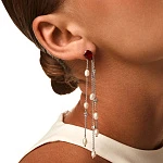 Серебряные серьги SICILIA с красным камнем и подвесками с жемчугом