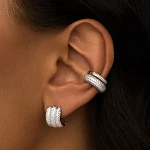 Серебряные тройные серьги с фианитами