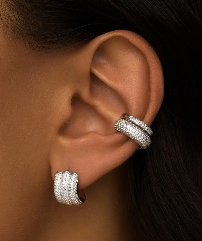 Серебряные тройные серьги с фианитами