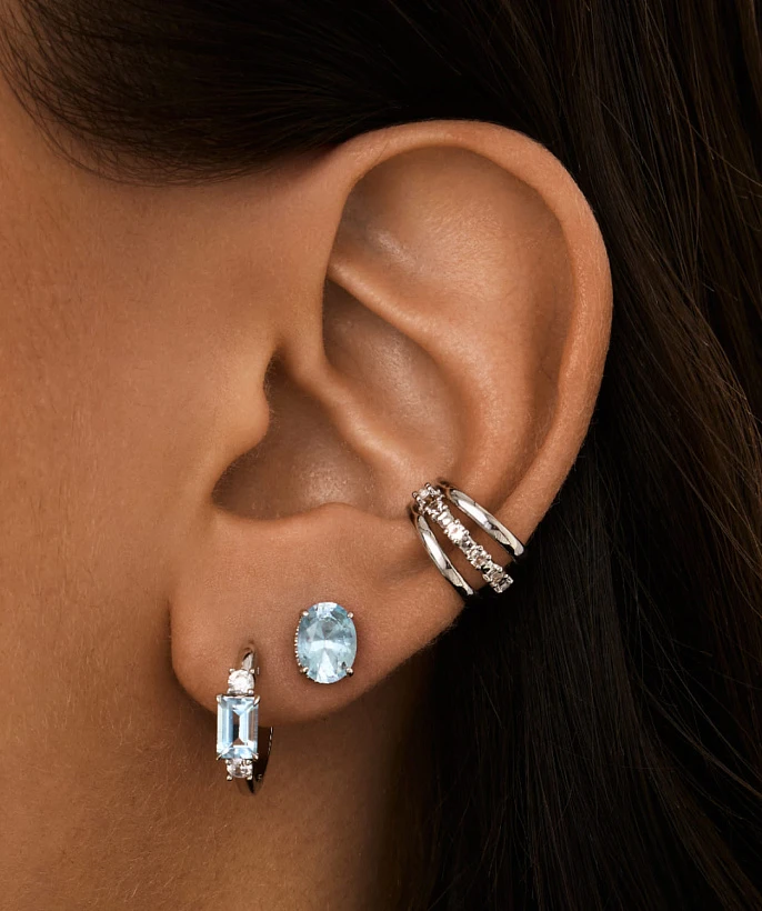 Серебряный тройной кафф ЧИСТОТА с белыми топазами