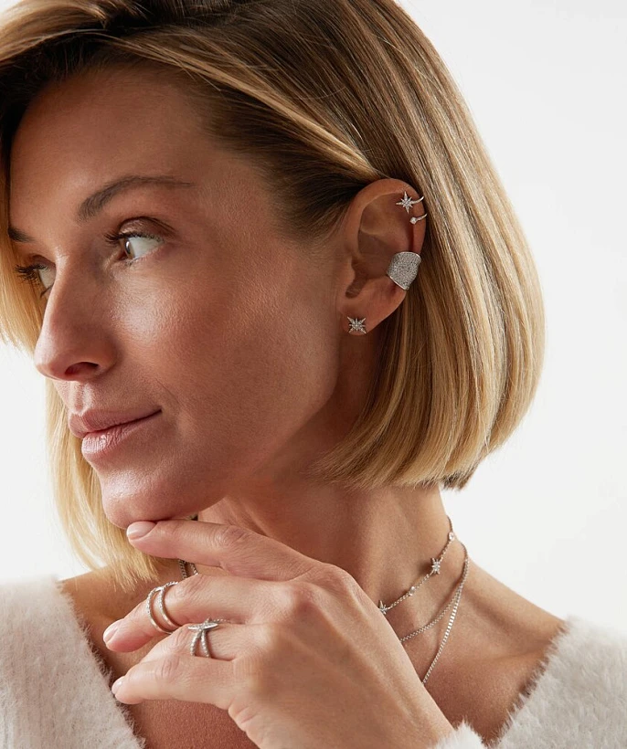 Широкий кафф из серебра c фианитами