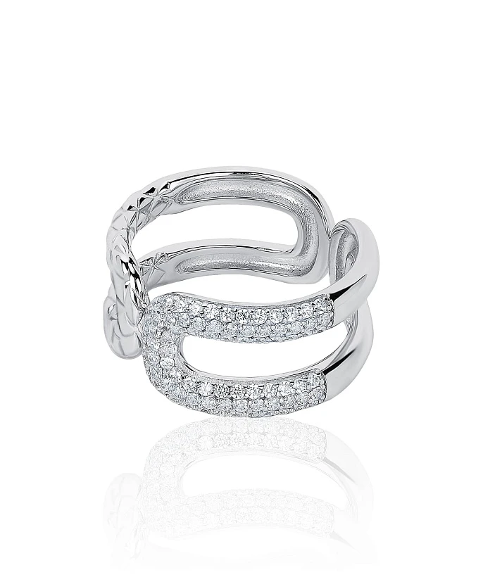 Серебряное кольцо из двух овалов с фианитами