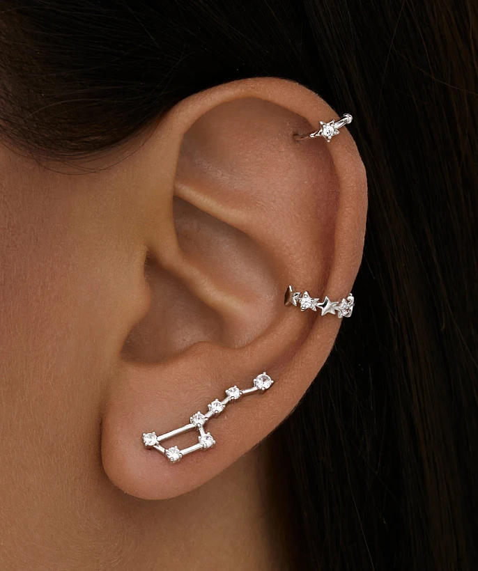 Ассиметричные серьги из серебра в форме созвездия "Большая медведица" MIESTILO 