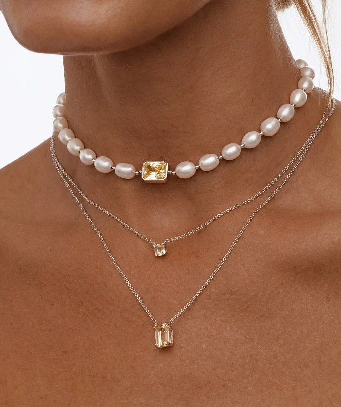 Серебряное колье ЭЙФОРИЯ с цитрином Эмеральд
