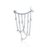 Серебряная крупная моносерьга с цепями и фианитами "Невесомость"