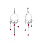 Серебряные серьги SICILIA с жемчугом, подвесками с крестами и красными камнями