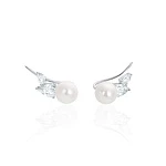 Серебряные серьги-клаймберы SICILIA с жемчугом и фианитами