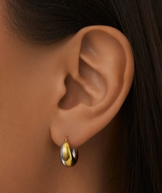 Дутые серебряные серьги - кольца биколор Жизель