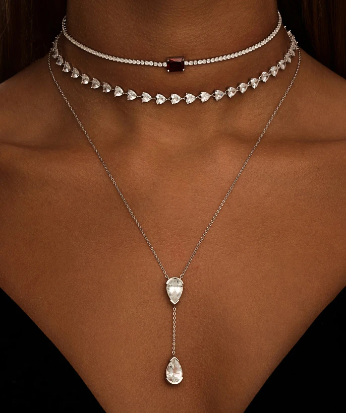 Серебряное колье-галстук PURITY с белыми топазами