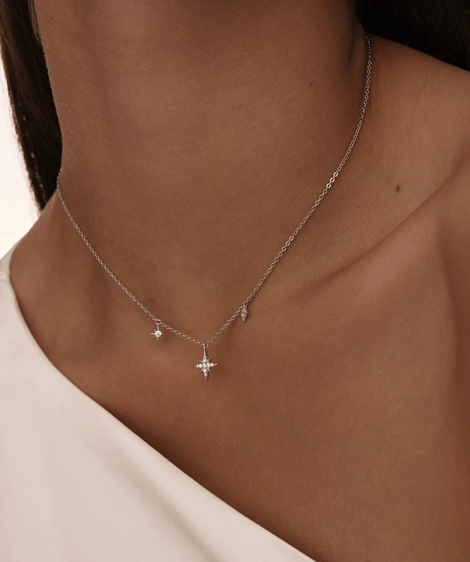 Серебряное колье со звездами и фианитами MIESTILO
