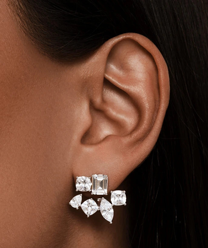 Серебряные серьги-джекеты A LA RUSSE с фианитами