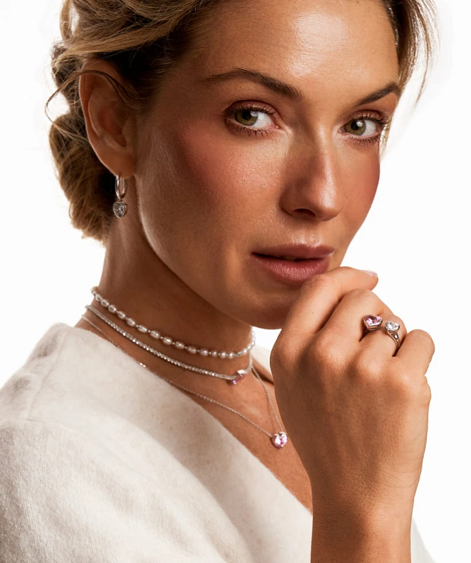 Серебряное разомкнутое кольцо SWEETHEART с двумя сердцами