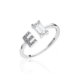 Серебряное кольцо с буквой E с фианитами MIESTILO