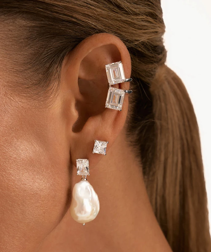 Серебряный крупный кафф ГРАЦИЯ с фианитами