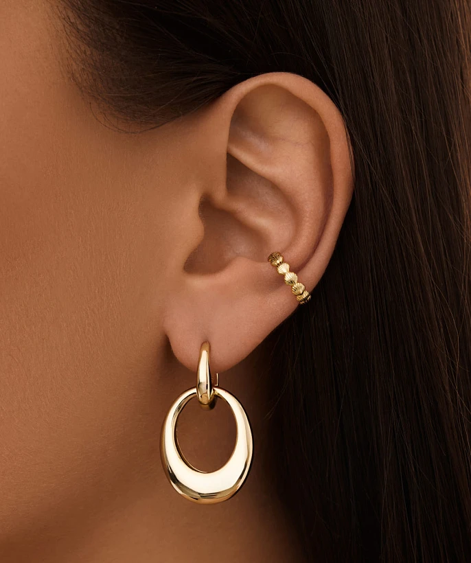 Крупные серьги кольца трансформеры из серебра с покрытием позолота MIESTILO 