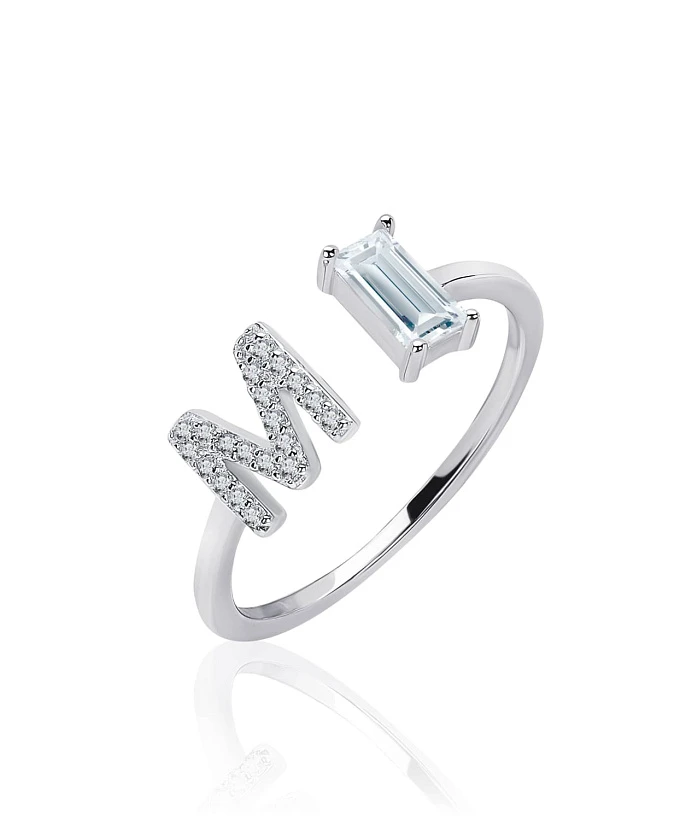 Серебряное кольцо регулируемое с буквой М MIESTILO
