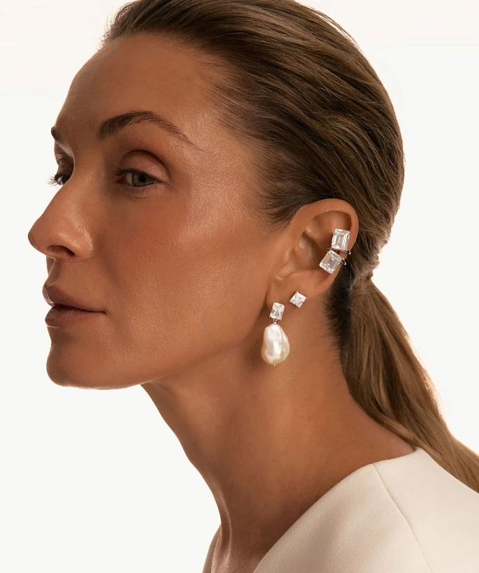 Серебряный крупный кафф ГРАЦИЯ с фианитами