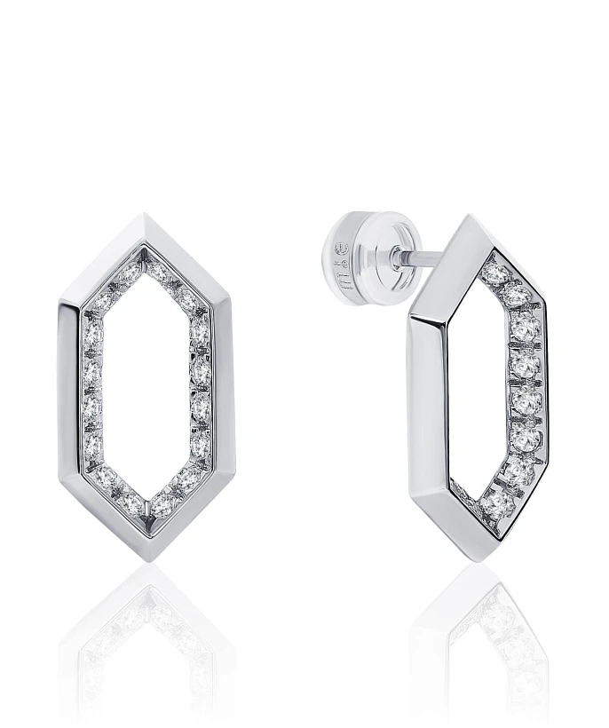 Серебряные многогранные серьги с фианитами
