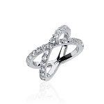 Серебряное кольцо кросс с фианитами в огранке Круг