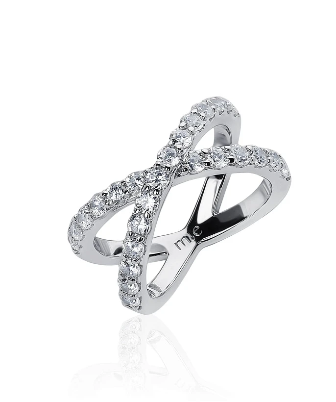 Серебряное кольцо кросс с фианитами в огранке Круг