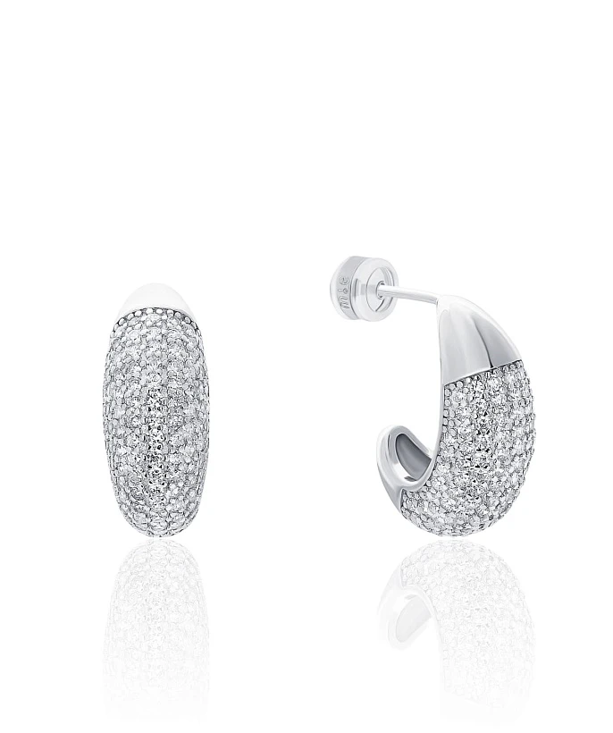 Серебряные дутые серьги с фианитами