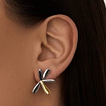 Серебряные пусеты биколор в форме цветка с покрытием родий и позолота MIESTILO 