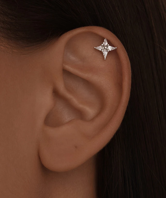 Серебряный пирсинг с фианитами MIESTILO