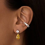 Серебряные серьги с желтыми подвесными фианитами в виде Капли