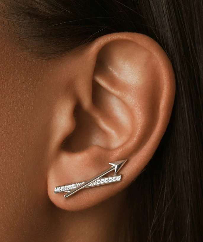 Серебряные серьги-клаймберы ЭРОС с фианитами