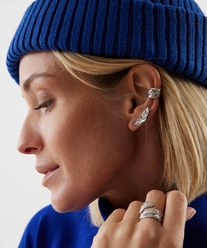 Кафф "Перо" из серебра без вставок