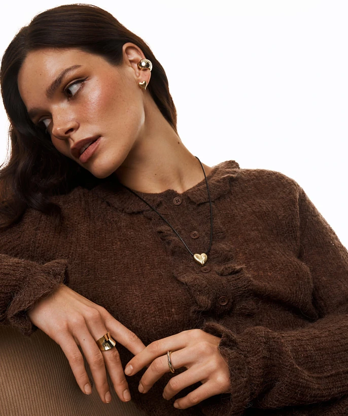 Широкий объемный кафф из серебра в покрытии желтое золото