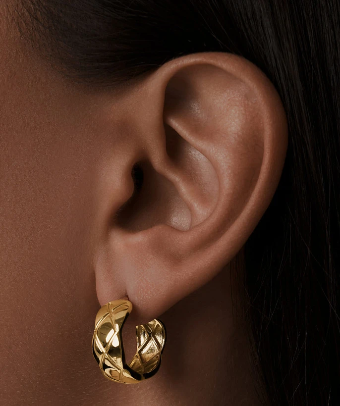 Фактурные серьги из серебра в покрытии желтое золото