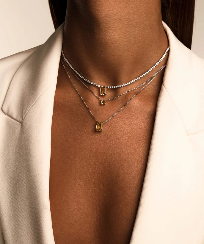 Теннисное серебряное колье ЭЙФОРИЯ с цитрином