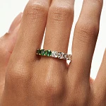 Позолоченное кольцо из серебра Elizabeth с белыми и изумрудными фианитами