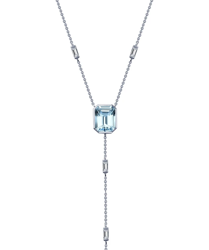 Серебряное колье-галстук ПОЛНОЧЬ с голубым фианитом в огранке Эмеральд