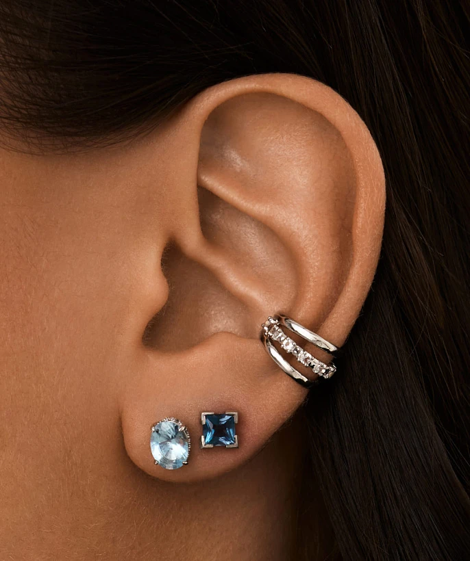 Серебряный тройной кафф ЧИСТОТА с белыми топазами